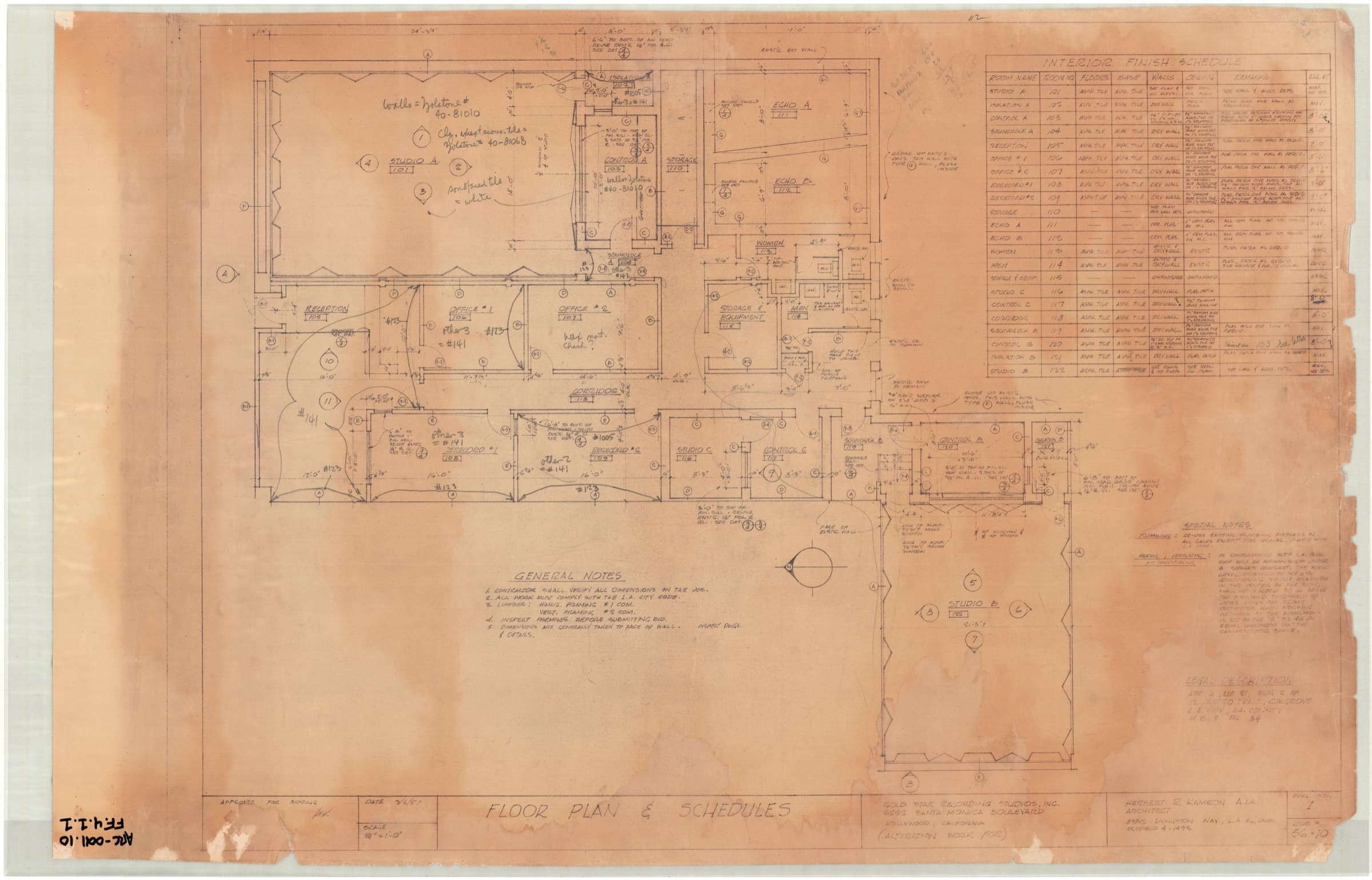 Gold Star Recording Studios floor plan showing the echo chambers